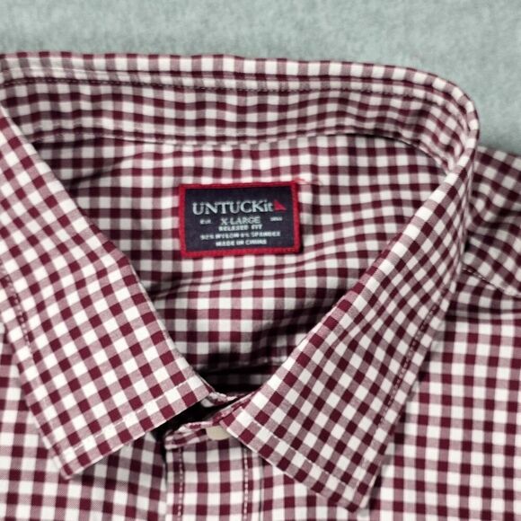 Untuckit Long Sleeve Button Up Shirt Mens XL Red White Check Gingham - Picture 4 of 10